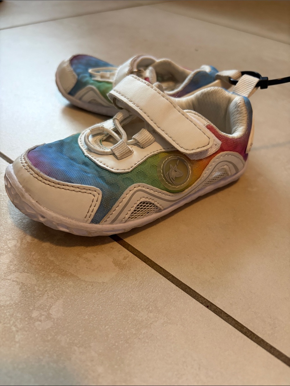 Kids Rainbow Velcro Athletic Sneakers in White and Multi-Color